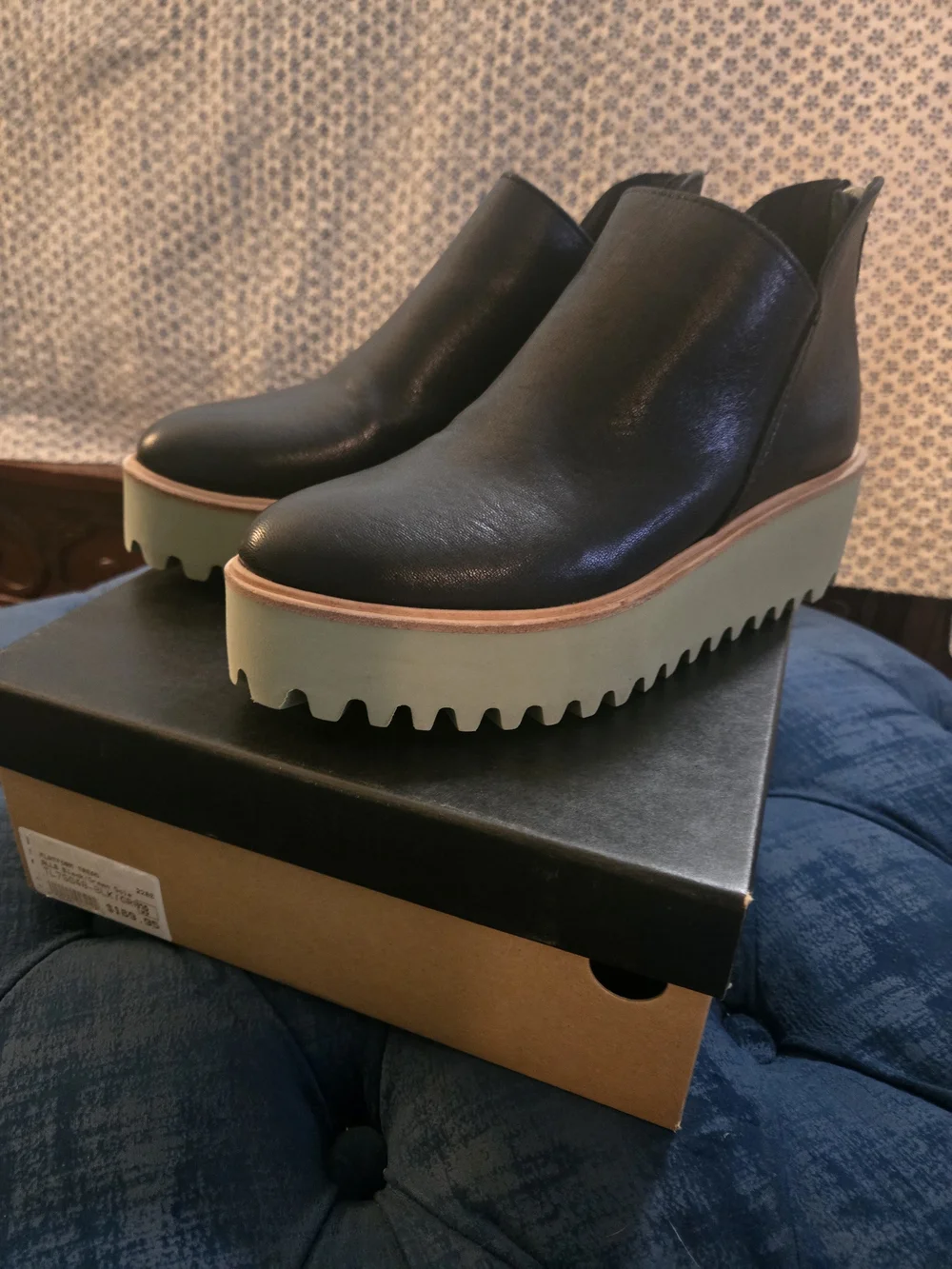 Black Platform Ankle Shoes with Olive Green Lug Sole